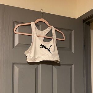 Puma White Racerback Sports Bra Top Medium Athletic Workout Gym